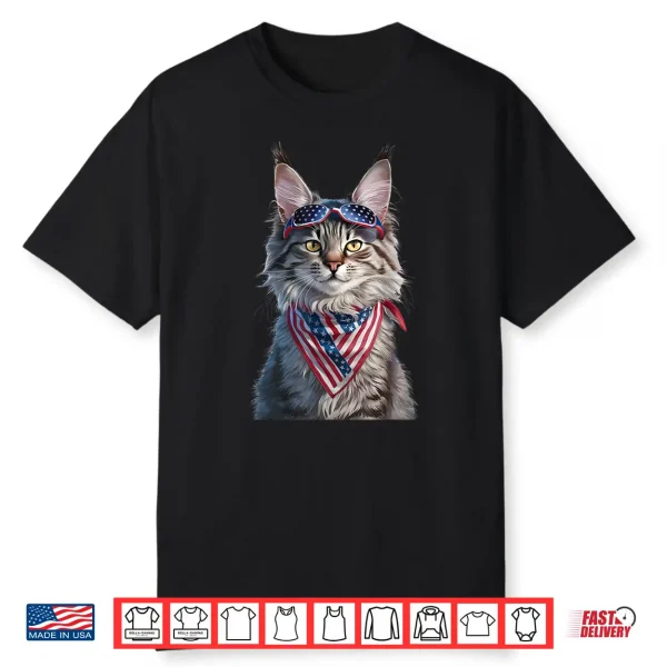 Maine Coon Cat American Flag Bandana 4Th Of July Sunglasses Shirt