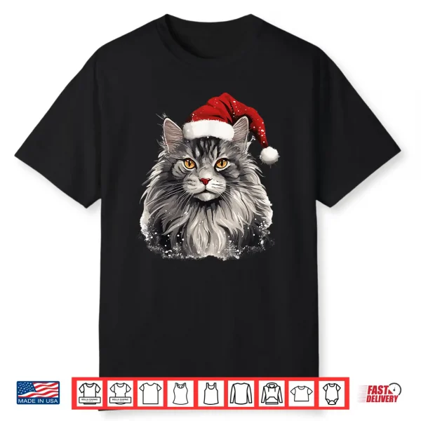 Maine Coon Cat Breed Pet With A Christmas Hat Shirt
