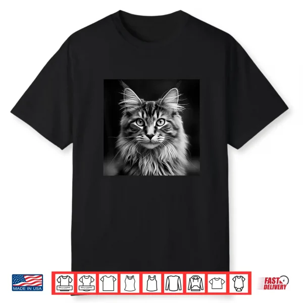 Maine Coon Cat Cinematic Black And White Photography Shirt