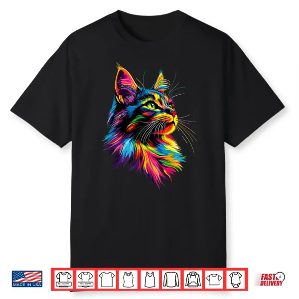 Maine Coon Cat Colorful Rainbow Color Popart Maine Coon Cats Shirt