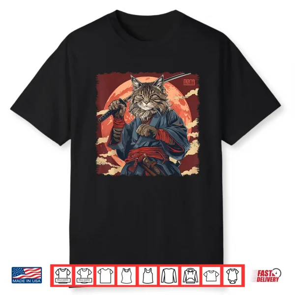 Maine Coon Cat Japanese Art Samurai Ukiyo E Shirt
