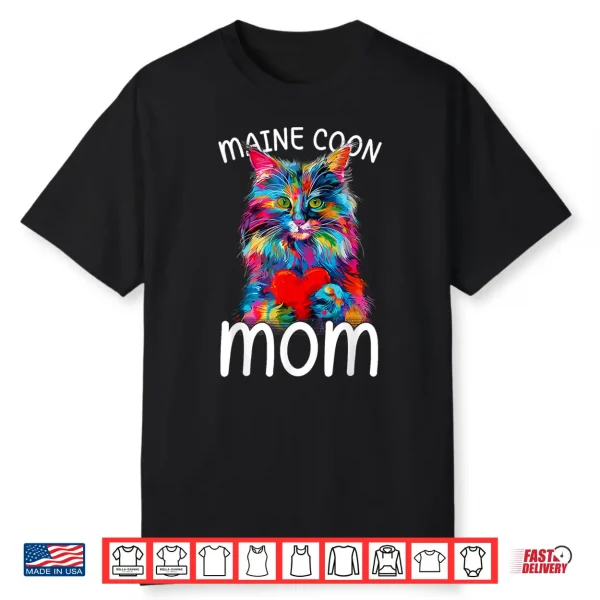 Maine Coon Cat Lovers Heart Design Womens Maine Coon Cat Mom Shirt