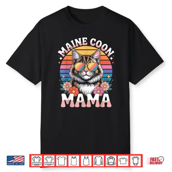 Maine Coon Cat Mama Floral Vintage 60S 70S Sunglasses Shirt