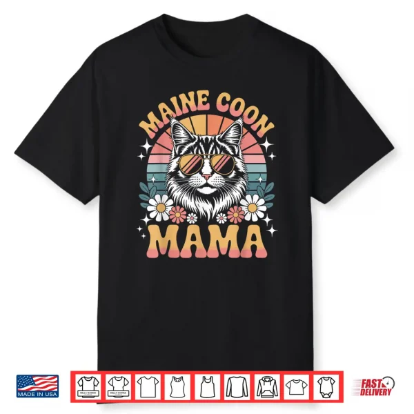 Maine Coon Cat Mama Floral Vintage Sixties Seventies Sunglasses Shirt
