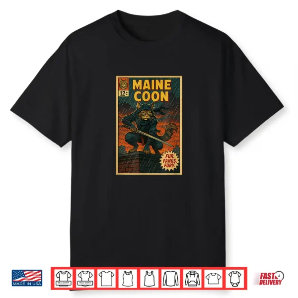 Maine Coon Cat Ninja Comic Book Cover Style Cool Shirt