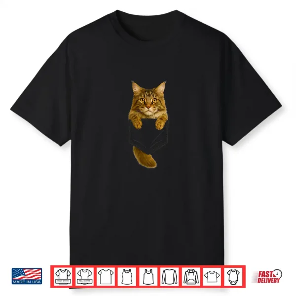 Maine Coon Cat Pocket Funny Gifts Cat Lover Cat Mom Cat Dad Shirt