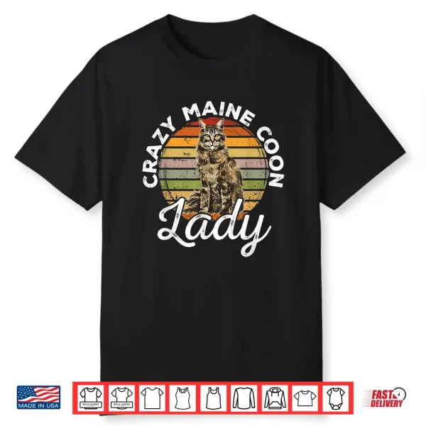 Maine Coon Cat Retro Vintage Crazy Maine Coon Lady Shirt