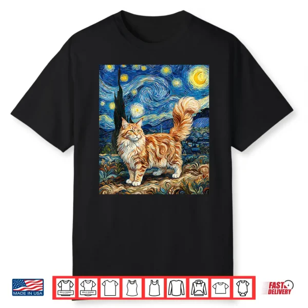 Maine Coon Cat Starry Night Van Gogh Inspired Cat Maine Coon Shirt