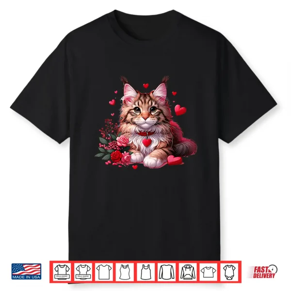 Maine Coon Cat Valentine Hearts Men Women Kids Shirt