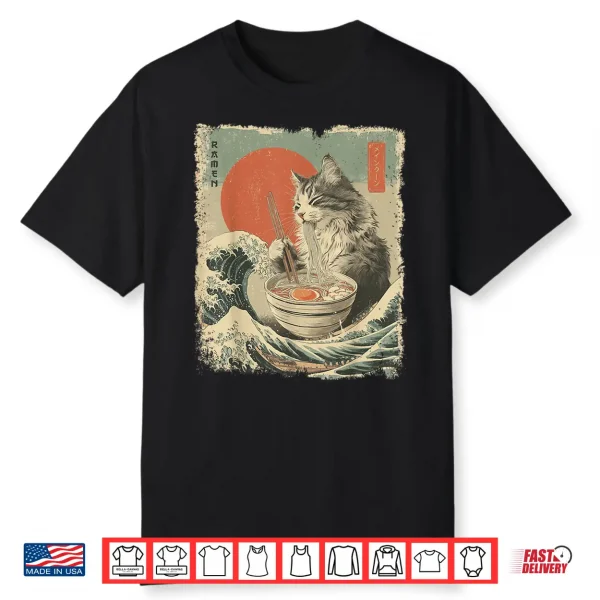 Maine Coon Cat Vintage Ramen Japanese Noodles Shirt