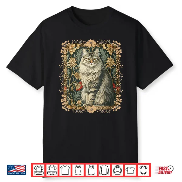Maine Coon Cat Vintage William Morris Style Shirt
