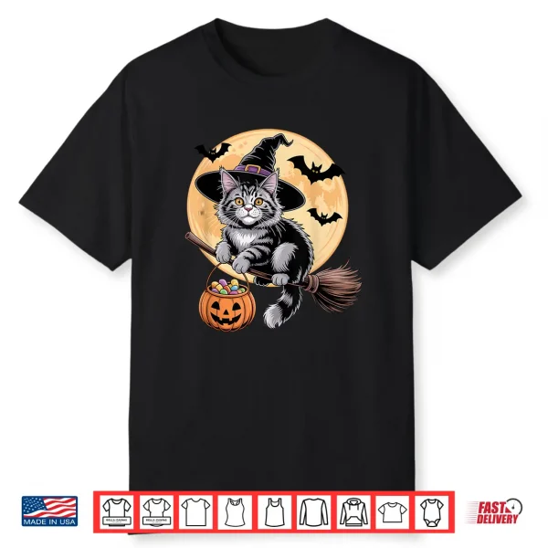 Maine Coon Cat Witch Hat Pumpkin Halloween Costume Men Women Shirt