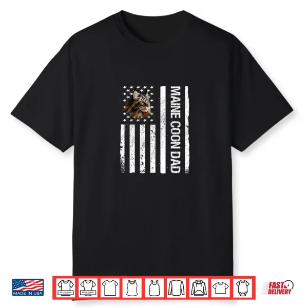 Maine Coon Dad American Usa Flag Funny Maine Coon Cat Dad Shirt