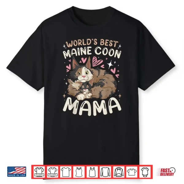 Maine Coon Mama Cat With Kitten Mothers Day Shirt