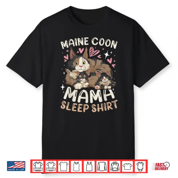 Maine Coon Mama Sleep Shirt Cat Mom With 2 Kittens Shirt