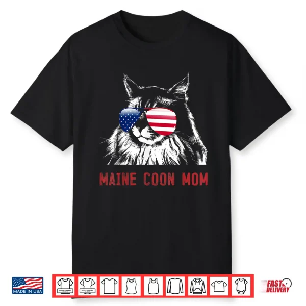 Maine Coon Mom Cat Kitten Usa American Flag Shirt