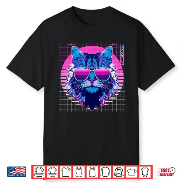 Maine Coon Sunglasses Cat Vaporwave Aesthetic Retro Shirt