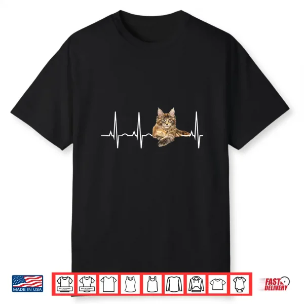 Maine Coon Tshirt Cat Lover Heartbeat Gift Shirt