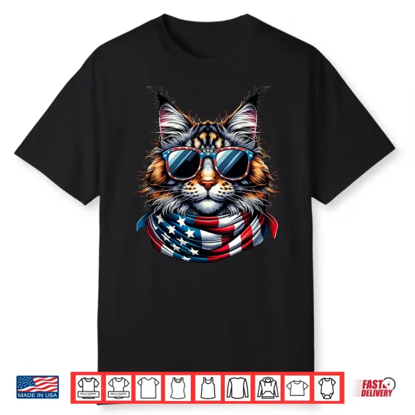 Maine Coon Usa Flag Sunglasses Patriotic Cat 4Th Of July Shirt