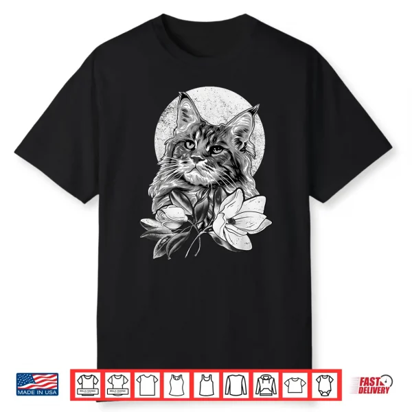 Maine Coon Cat With Magnolia Flowers Shirt