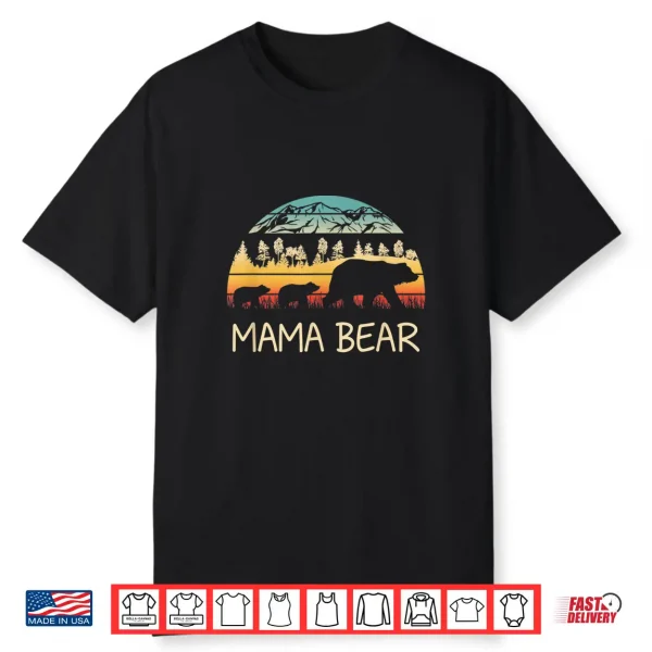 Mama Bear With 2 Cubs Shirt Retro Mountains Mother’S Day