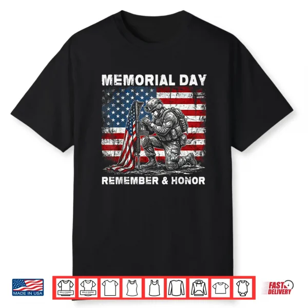 Memorial Day Remember And Honor Patriotic Us Flag Military Shirt