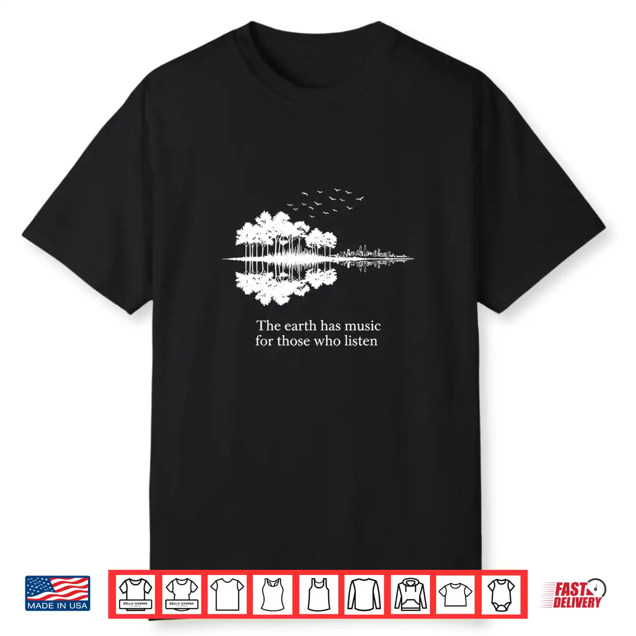 Mens Acoustic Guitar Earth Has Music For Those Who Listen Performance Shirt