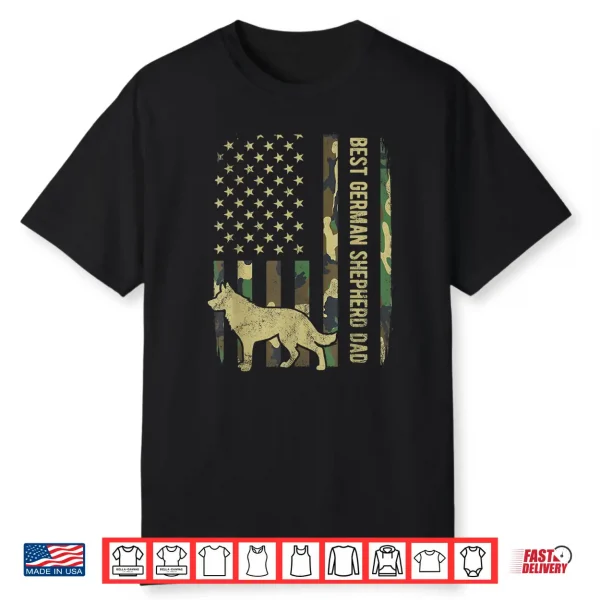 Mens Best German Shepherd Dog Dad Camouflage American Flag Gift Shirt
