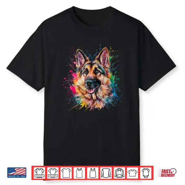 Men’S Colourful Watercolour German Shepherd Dog Shirt