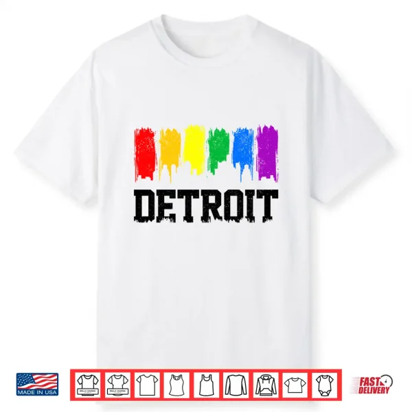 Mens Detroit Skyline Michigan Rainbow Lgbtq Gay Pride Performance Shirt