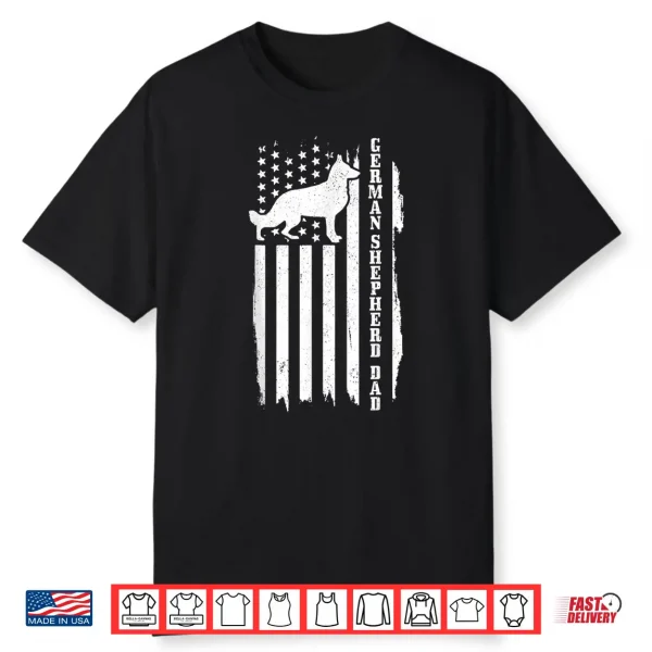 Mens German Shepherd Dad Vintage American Flag Patriotic Dog Shirt