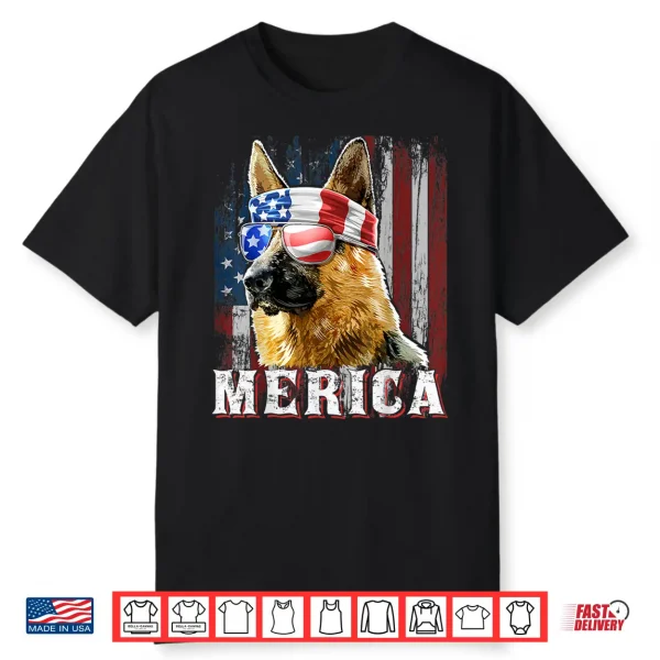 Merica German Shepherd Dog Fourth Of July American Flag Shirt