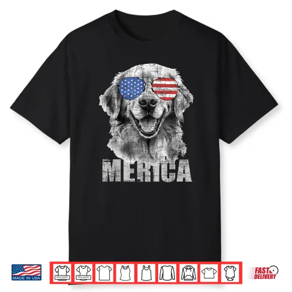 Merica Patriotic American Flag Golden Retriever Dog Lover Shirt