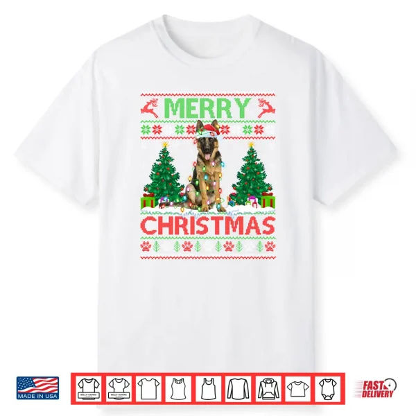 Merry Christmas Lighting Ugly German Shepherd Christmas Shirt