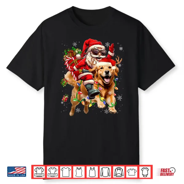 Merry Christmas Santa Riding Golden Retriever Dog Xmas Shirt