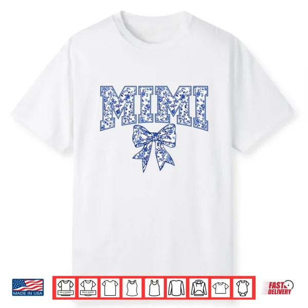 Mimi Coquette Toile Blue Bow Floral Mother’S Day Family Shirt