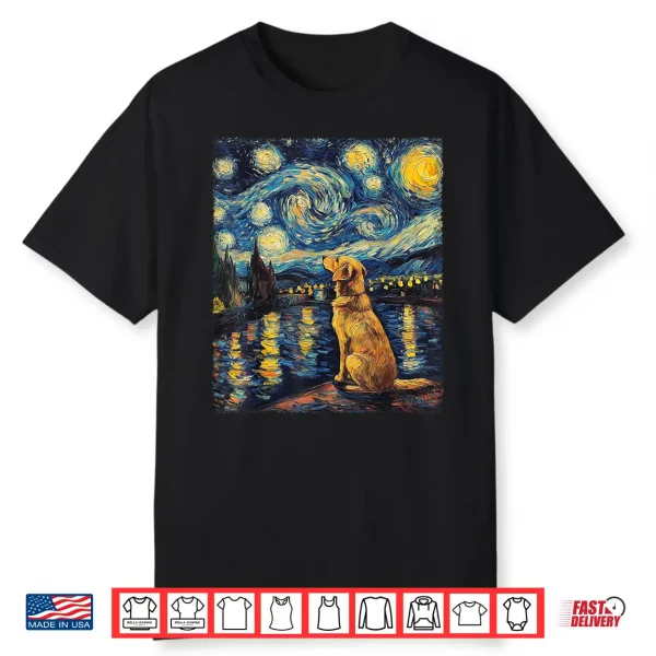 Modern Art Painting Van Gogh Starry Night Golden Retriever Shirt