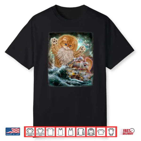 Monster Persian Cat As Kraken Attack A War Ship At High Seas Shirt
