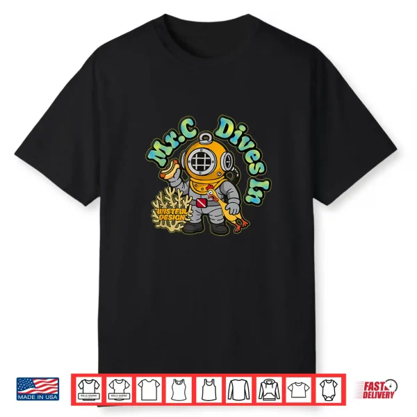 Mr. C Dives In Hot Dog Rubber Chicken Coral Shirt