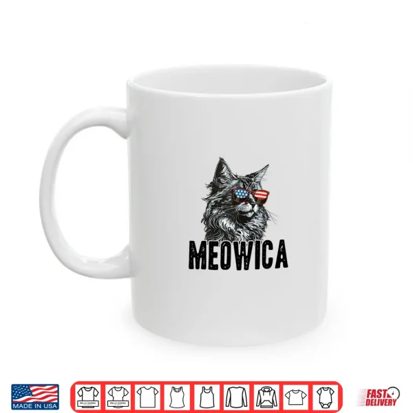 Mug 4th of July Meowica Maine Coon Cat with American Flag Merica Shirt
