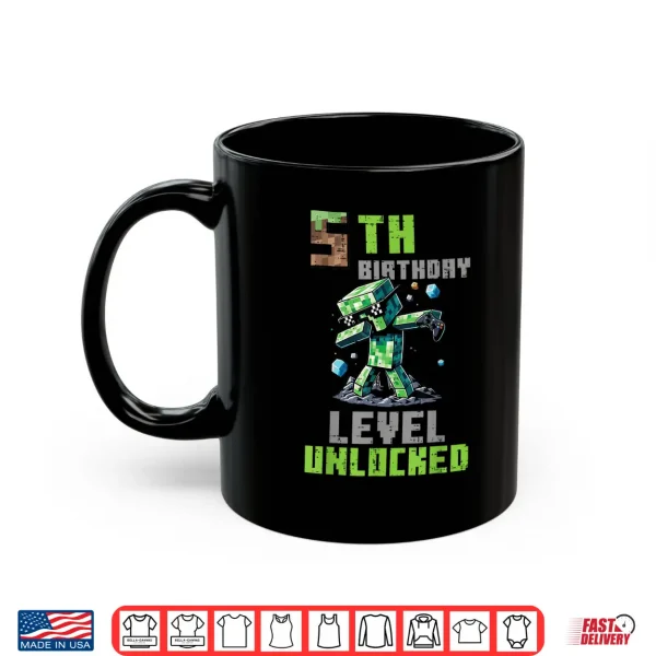 Mug 5th Birthday Level Unlocked Pixel Dab 5 Bday Gamer Boys Kids Shirt
