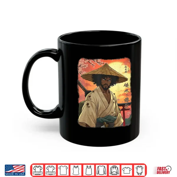 Mug Afro American Samurai African Warrior in Anime with Katana Shirt