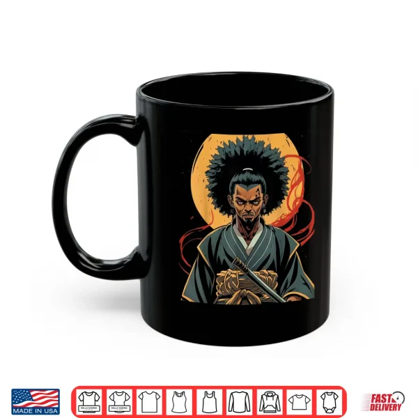 Mug Afro American Samurai Anime Cartoon Japanese Bushido Warrior Shirt