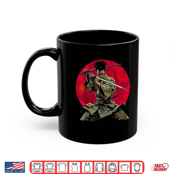 Mug Afro American Samurai Warrior Katana Anime red moon Shirt