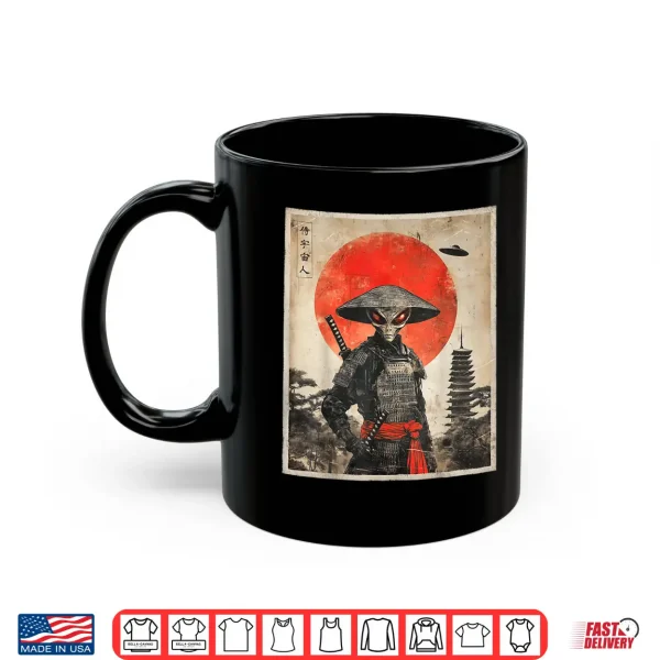 Mug Alien Samurai UFO Japanese Vintage Graphic Ukiyo e Art Funny Shirt