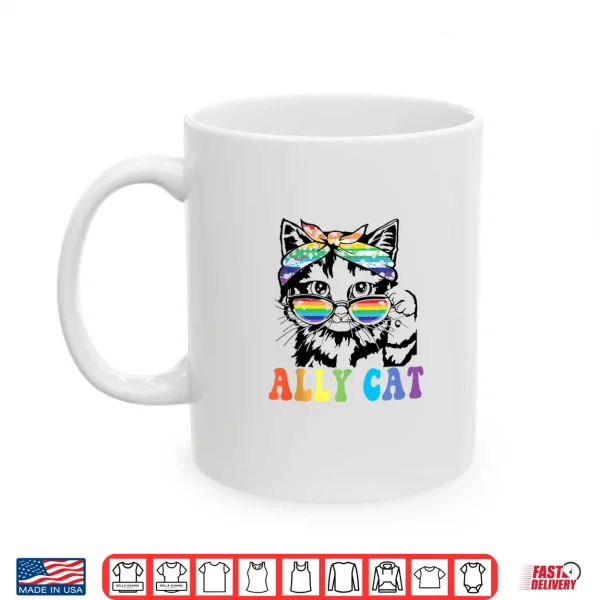 Mug Ally Cat LGBT Gay Rainbow Pride Flag Boys Men Girls Women Shirt