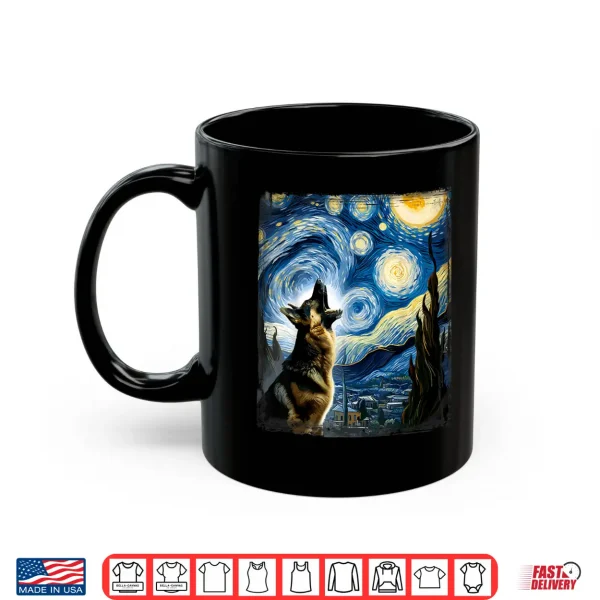 Mug Alsatian Dog Artistic Van Gogh Starry Night German Shepherd Shirt