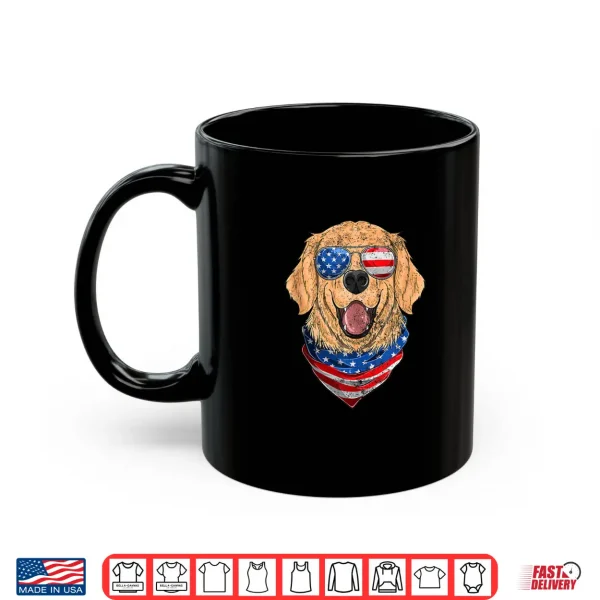 Mug American Golden Retriever USA Flag 4th of July Dad Mom Kids Shirt