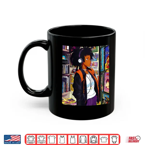 Mug Anime Black girl Lofi Music 90s Retro Afro Cartoon Shirt