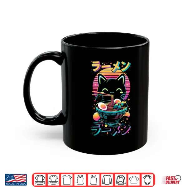 Mug Anime Cat Eating Ramen Retro Kawaii Ramen Cat Shirt 2